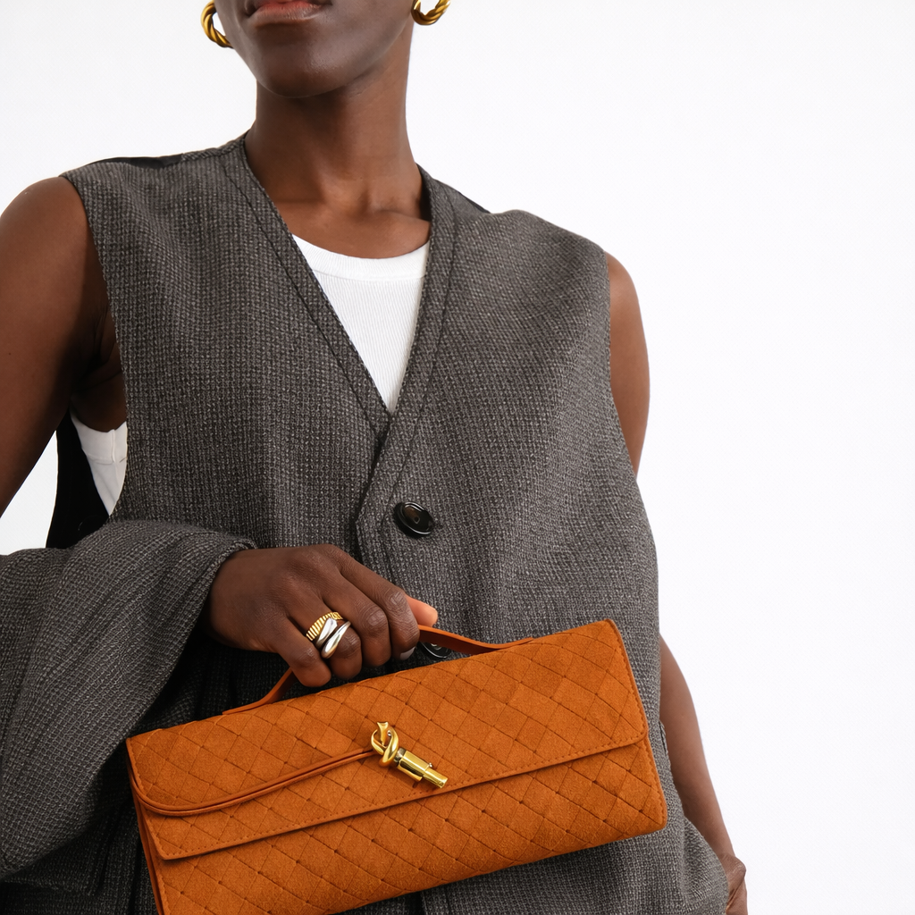 Bianca woven clutch suede