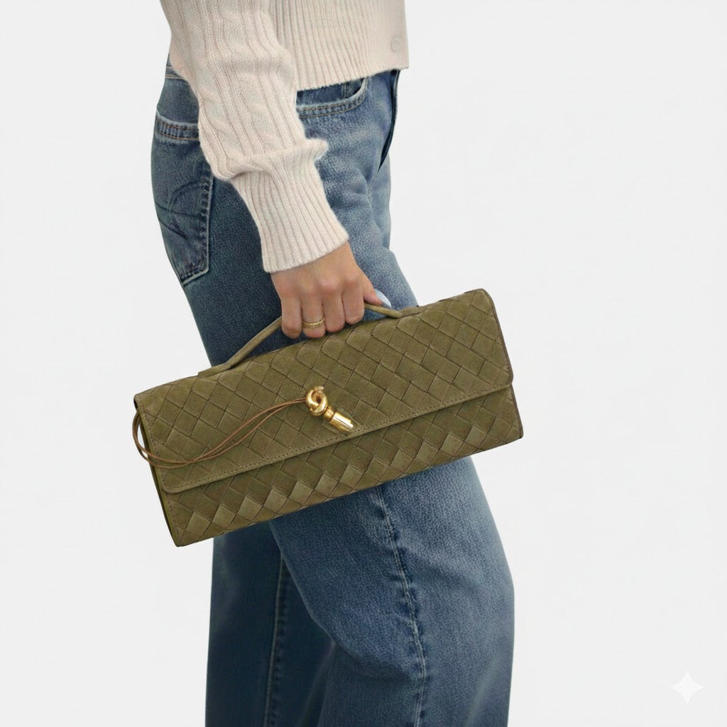 Bianca woven clutch suede
